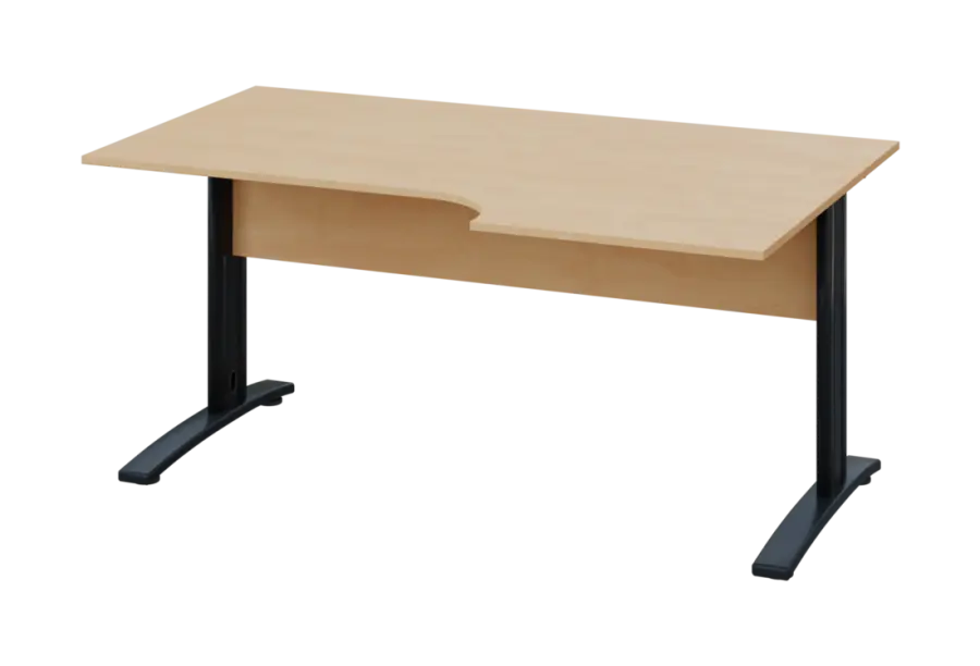 ERK 28 - 166 stůl kancelářský, rohový, pravý, kovová podnož černá, deska 25 mm, široký 1600 mm, bříza irská